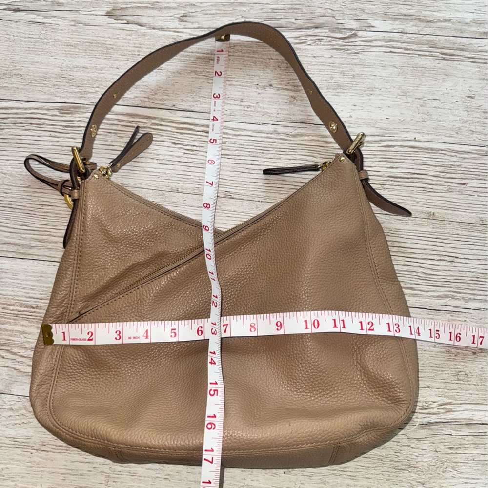 Michael Kors Lea Shoulder Bag Asymmetrical Zip 3 Compartment Tan Leather - Picture 15 of 16